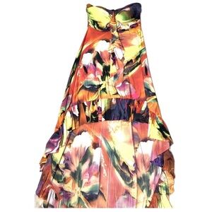 QED London Floral Strapless High-Low Summer Dress Size M